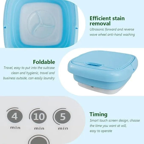 Portable Mini Washing Machine – Foldable Compact Washer with 3 Modes, USB Powered