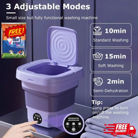 Portable Mini Washing Machine – Foldable Compact Washer with 3 Modes, USB Powered