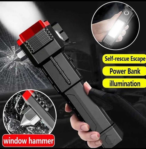 MS-Trading RL-2210 Multifunctional Emergency Flashlight – 1KM Range, USB Rechargeable, All-in-One Tactical Torch