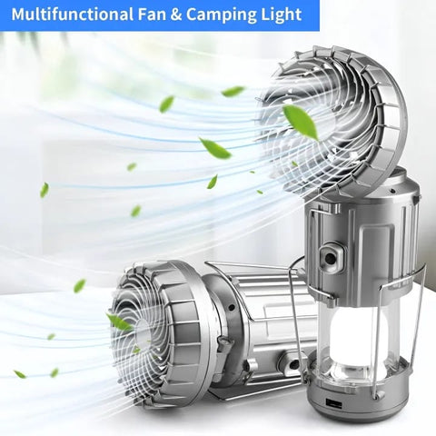 Multifunctional Camping Lantern & Fan – Portable LED Light with Detachable Fan, USB Rechargeable